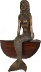 Mermaid Sitting on a Boat 3D Wall Sculpture Verde Bronze Mermaid on Wood Boat