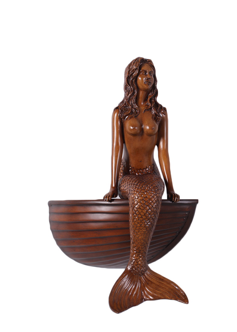 HX182-1 Mermaid Sitting on a Boat 3D Wall Sculpture Wood Finish - Image 1