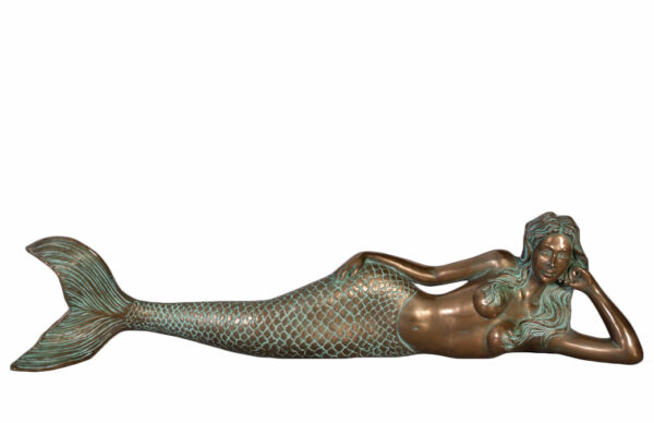 Dreamy Lying Mermaid Large Sculpture Verde Bronze