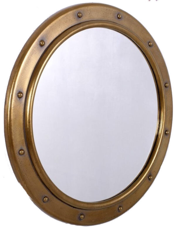 20" Porthole Mirror Wall Mount Antique Brass No Dogears