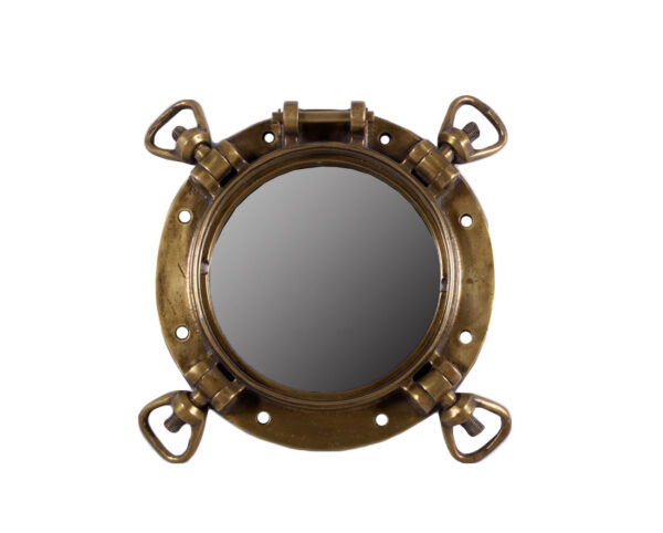 15" Antique Brass Finish Replica WWII Navy Porthole Mirror - Wall Mount