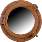 12” Rusty Finish Porthole Mirror Wall Mount Decor