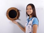 12” Rusty Finish Porthole Mirror Wall Mount Decor - Image 2