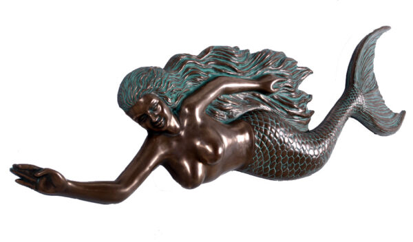 Swimming Mermaid Large Wall Figure Verde Bronze Finish