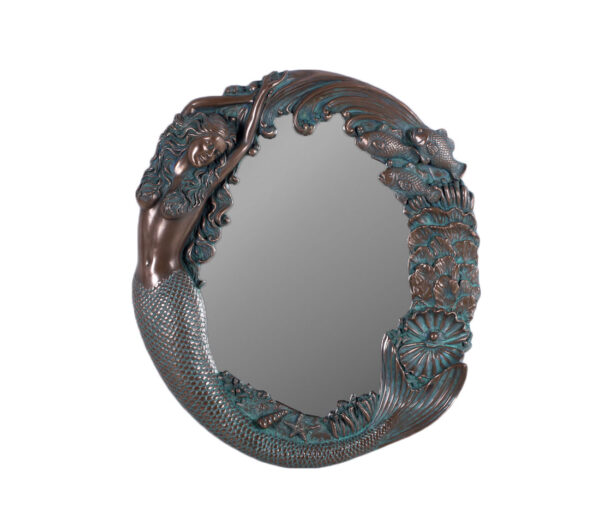 Mermaid Wall Mirror Long Hair Sea Maiden and Fish Scene 3D Frame Bronze Finish