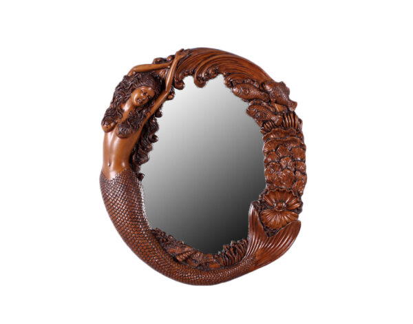 26"H Mermaid Mirror Long Hair Wood Finish - Wall Mount