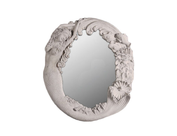 26"H Mermaid Mirror Long Hair Roman Stone Finish Wall Decor