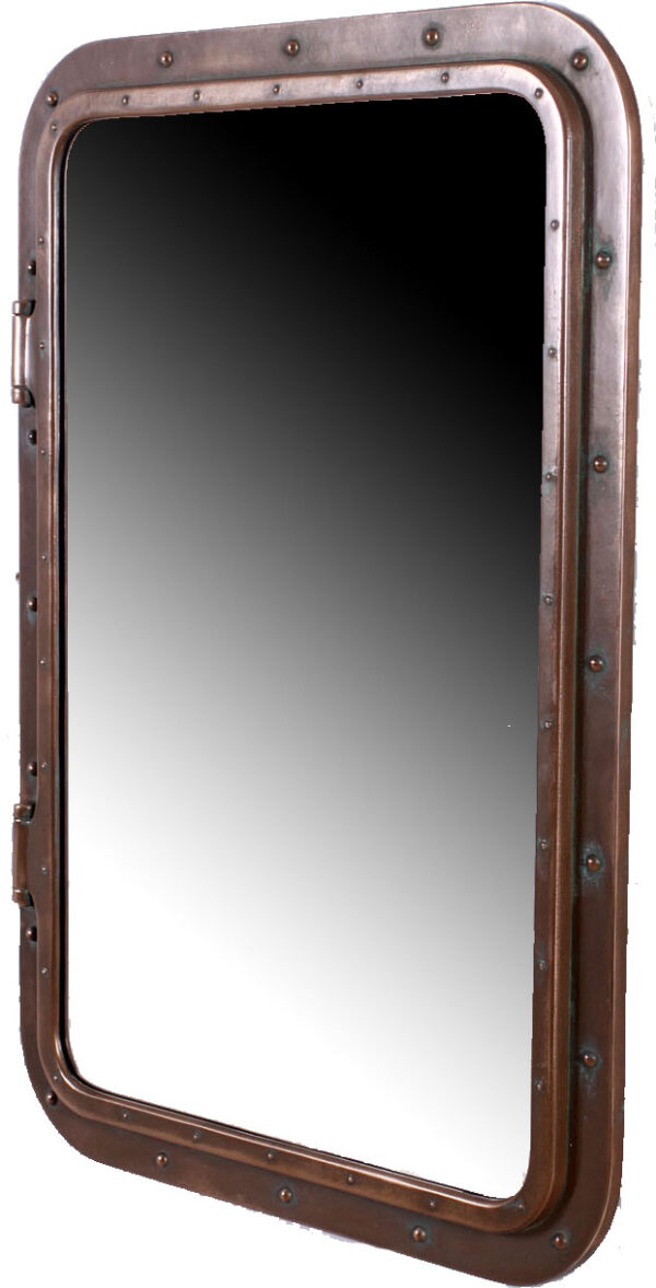 Rectangular Porthole Replica Mirror Verde Bronze Finish