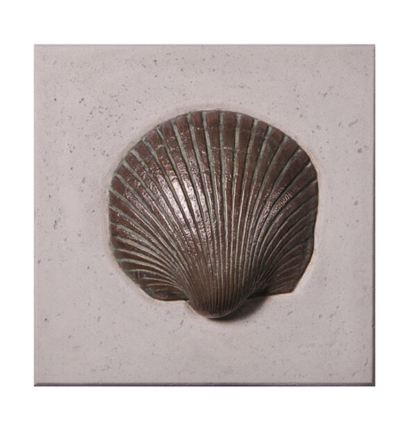 20" Clam Shell Wall Plaque, Bronze Shell, Roman Stone Square Base
