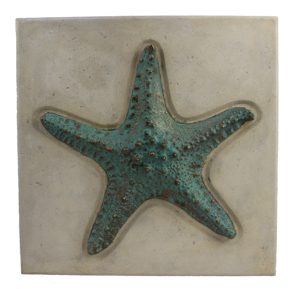 HX330-GREEN Starfish Wall Plaque, Verde Bronze Finish Shell with Stone Square 20" - Image 1