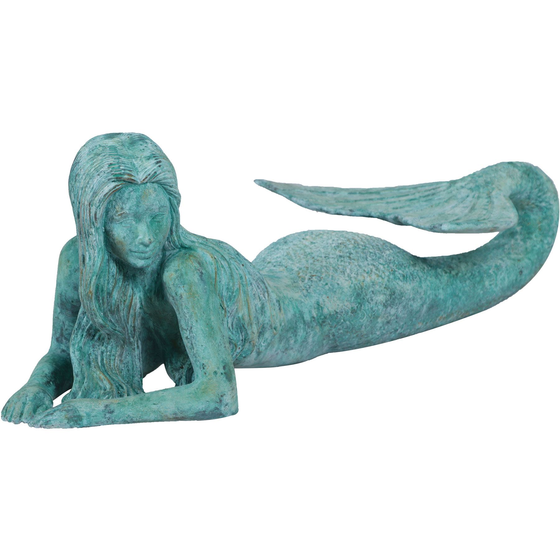 6" Cast Iron Nautical Sitting Mermaid Figurine Verde Verdigris Green Beach House 