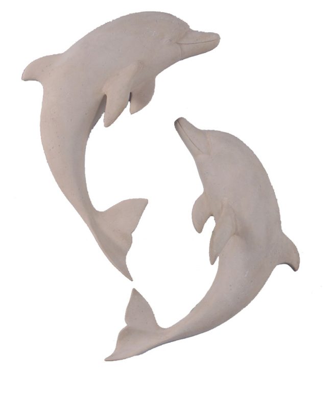 31"H Roman Stone Finish Dolphin Wall Decor Figures - Set of 2