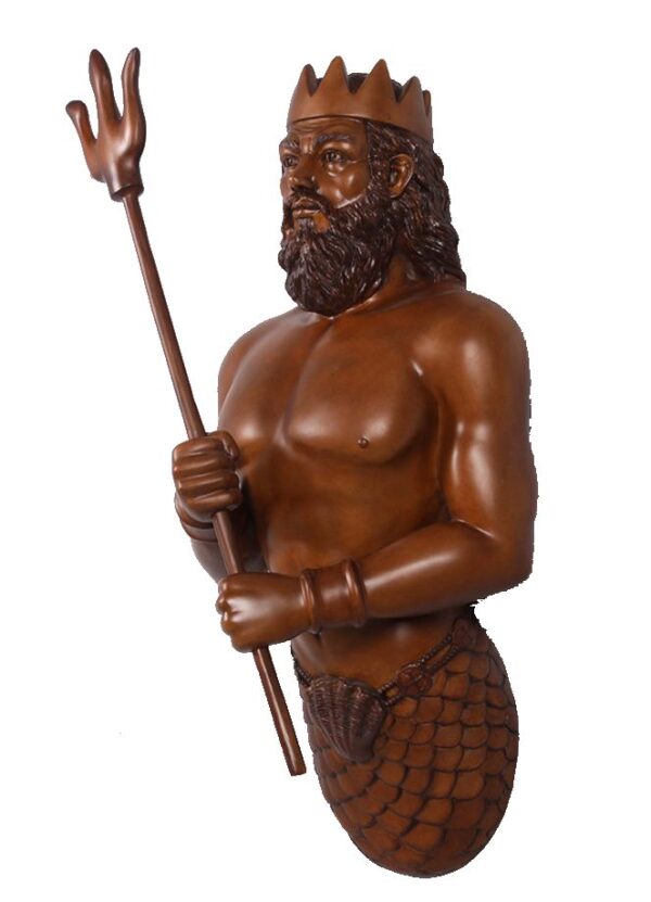 Neptune King of the Sea Large Wall Sculpture Poseidon with Trident Wood Finish
