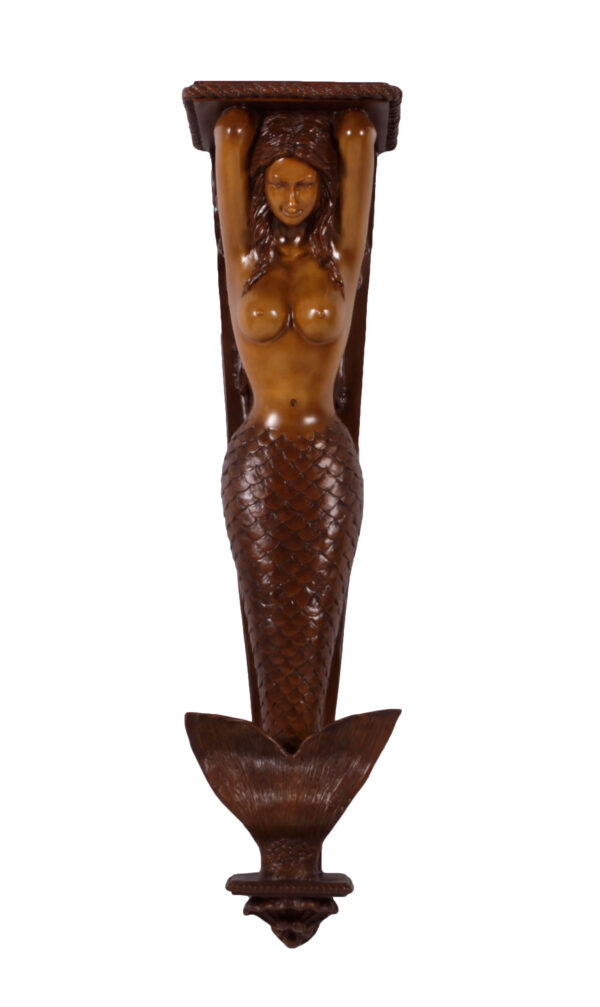 Mermaid Pilaster Wall Accent Sculpture Wood Finish Large 43"H