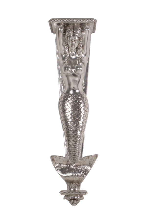Large Mermaid Pilaster 43"H Silver Leaf Finish