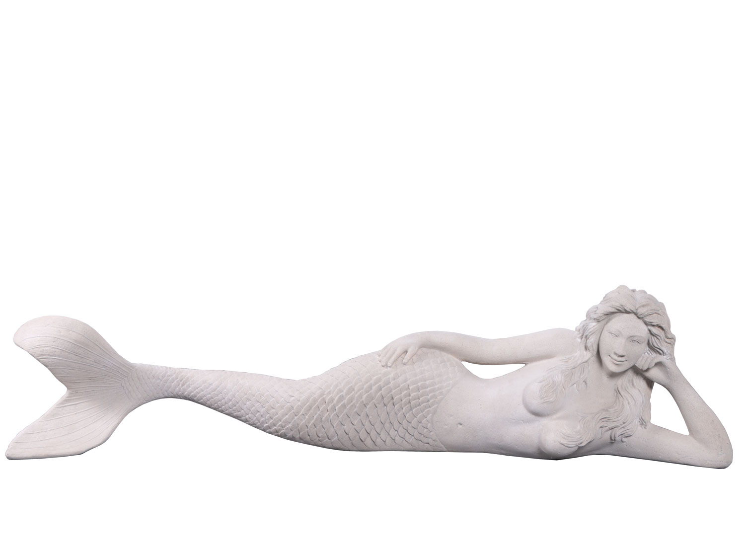 HX455 Sindee Sultry Lying Mermaid Large 5ft Statue Ocean Goddess Sculpture (Roman Stone) - Image 1