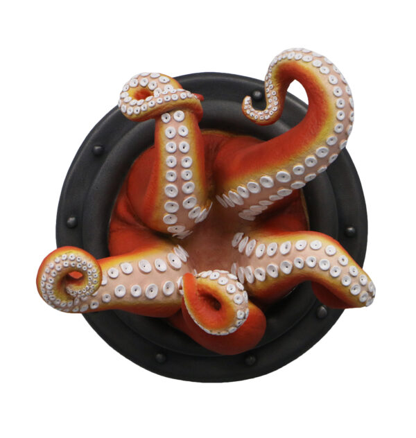 Under The Sea Octopus Finish Wall Sculpture Orange Tentacles Iron Porthole