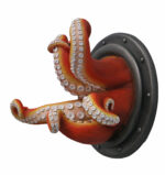 Under The Sea Octopus Finish Wall Sculpture Orange Tentacles Iron Porthole - Image 2
