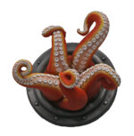 Under The Sea Octopus Finish Wall Sculpture Orange Tentacles Iron Porthole - Image 4