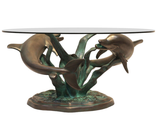 Swimming Dolphins Coffee Table Verde Bronze Finish