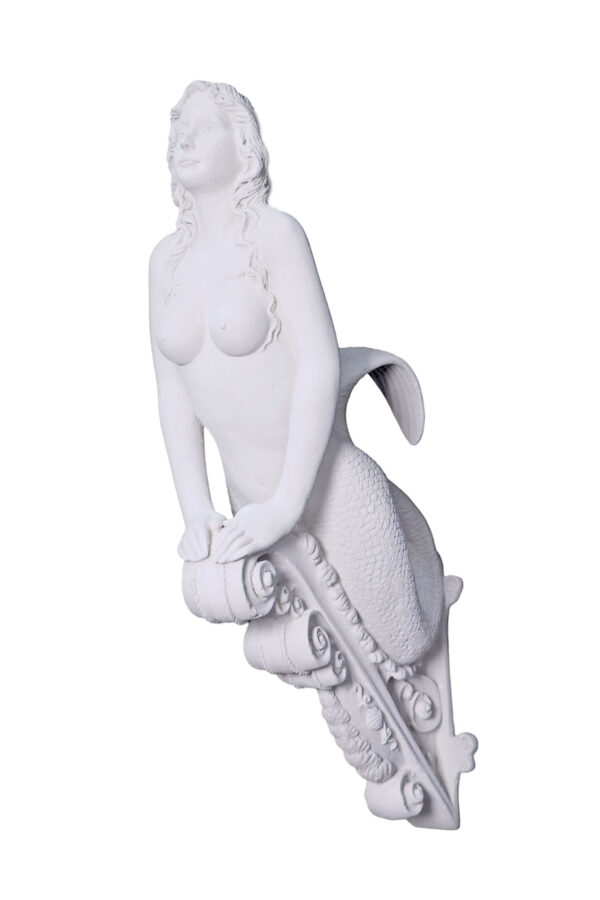 Sea Siren Mermaid Figurehead Hanging Wall Sculpture, Whitestone Finish