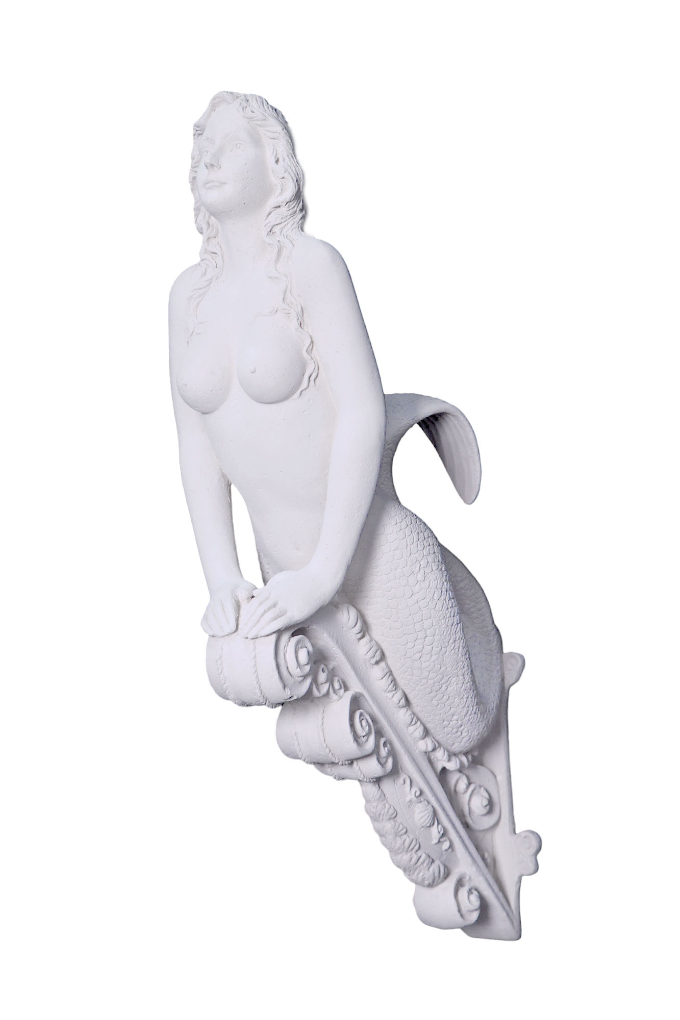 HX567-1 Sea Siren Mermaid Figurehead Hanging Wall Sculpture, Whitestone Finish - Image 1