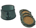 Set of 4 Porthole Drink Coasters with Heavy Duty Anchor Holder Distressed