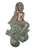 Melody Girl Mermaid Wall Sculpture Young Sea Maiden Art (Verde Bronze)