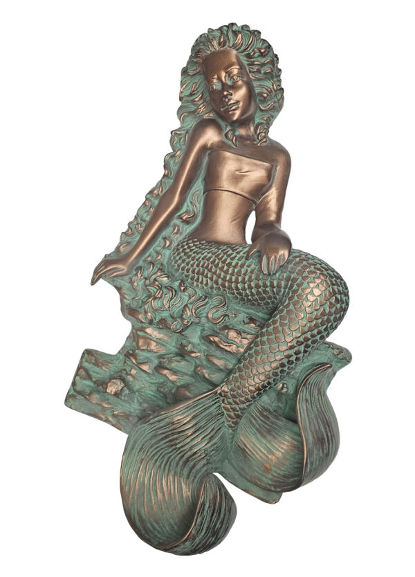 Melody Girl Mermaid Wall Sculpture Young Sea Maiden Art (Verde Bronze)