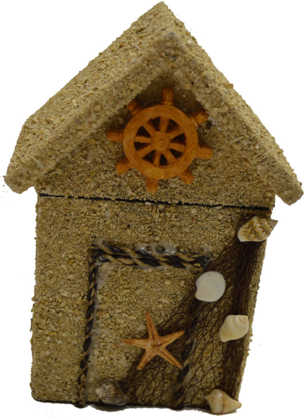 Wood Beach Hut Hinge Top Sand Finish 6”H
