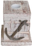Wood Pillar Tea Light Holder with Anchor Small 4”H