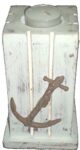 Wood Pillar Tea Light Holder with Anchor Tall 6”H