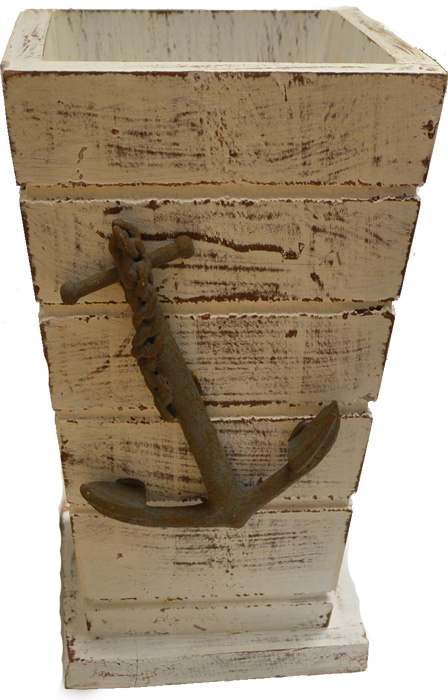 IH031-wood-vase-large-with-anchor Wood Vase Large with Anchor 10”H