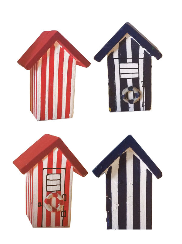 Wood Beach Hut Small White and Blue 2.25”h
