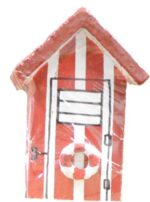 Wood Beach Hut Small White and Red 2.25”h
