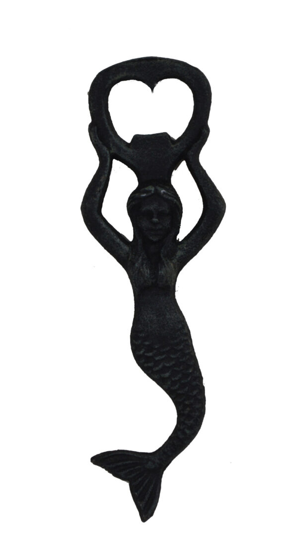 8"L Verdigris Iron Mermaid Handheld Bottle Opener