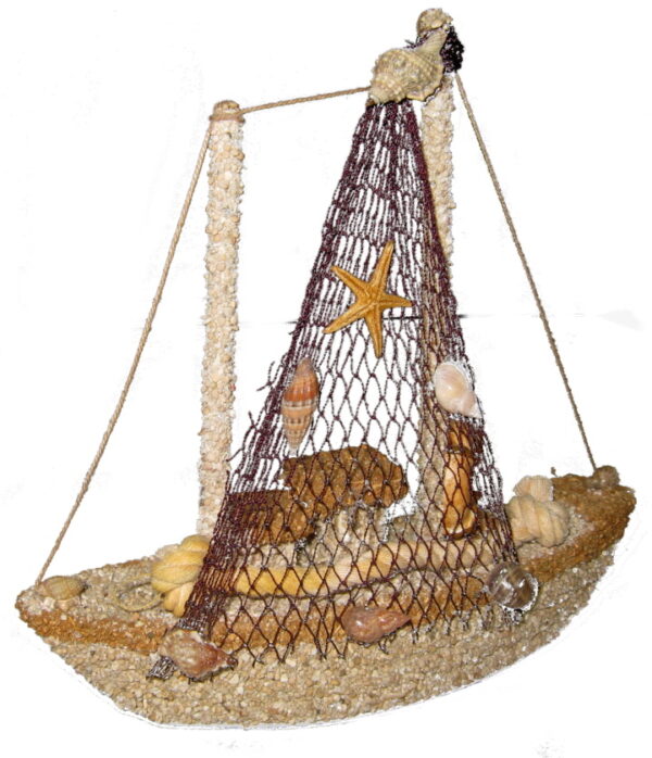 Small Sand Finish Boat with Decor over Resin 9.5”H