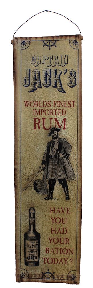 OW043-captain-jacks-hanging-wall-sign Hanging Wall Banner Captain Jacks Rum Printed Fabric Klipper - Image 1