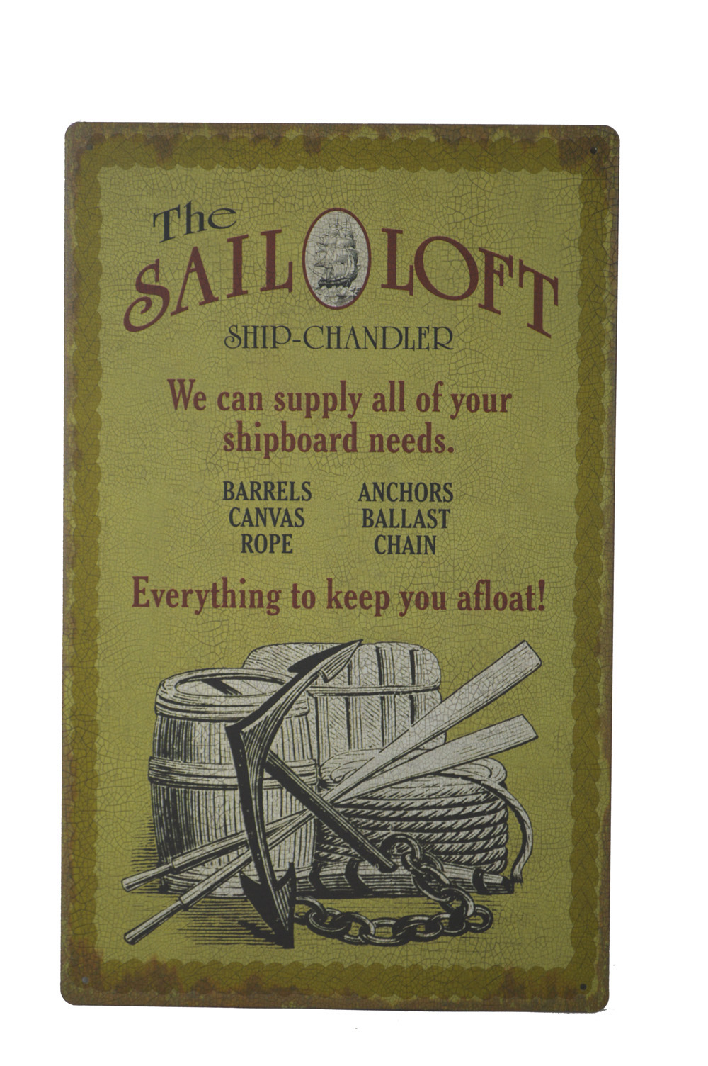 OW053-the-sail-loft-nautical-necessities-wall-sign 16"H The Sail Loft Nautical Necessities Advertisement Tin Wall Sign - Image 1