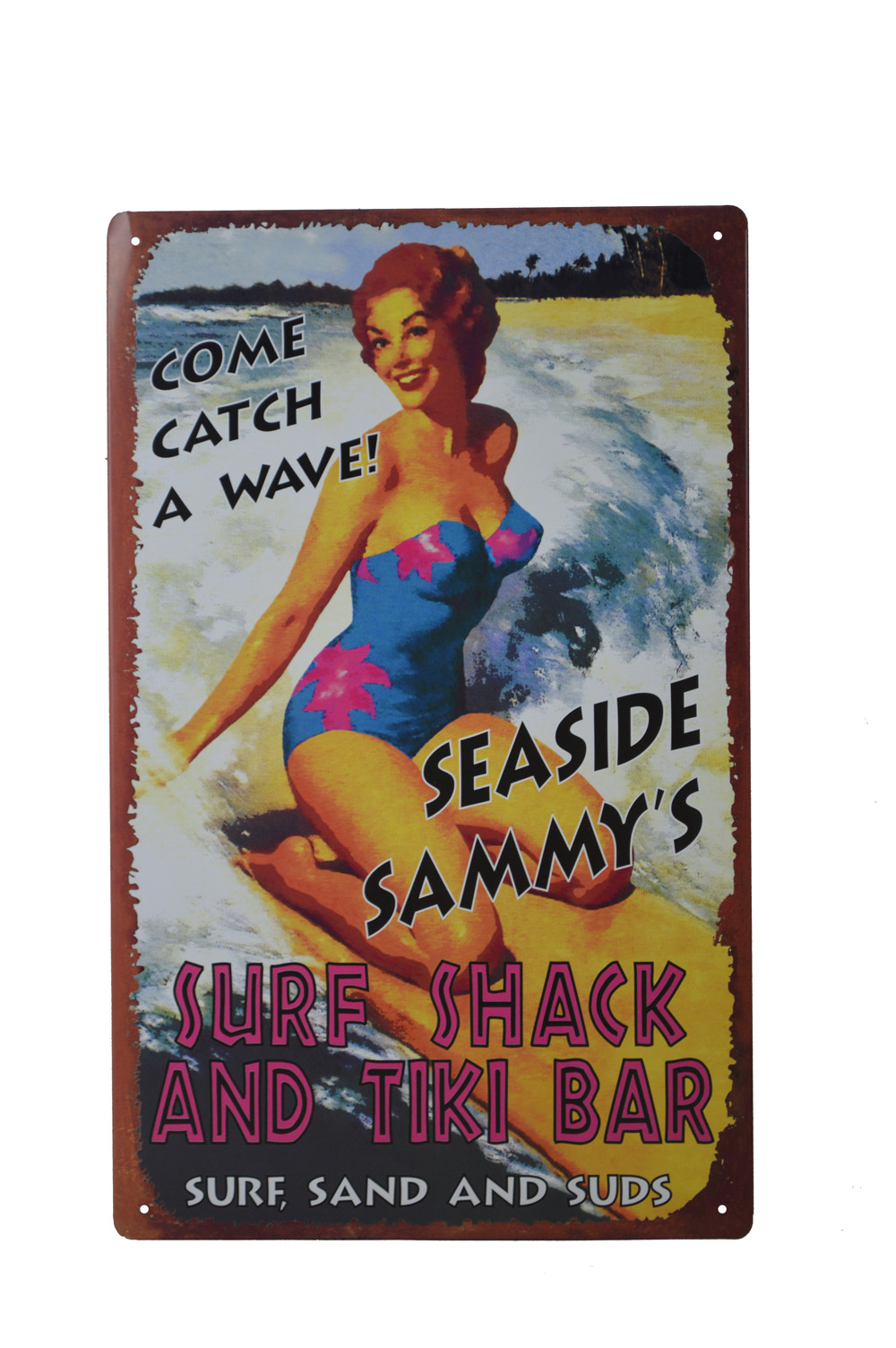 OW143-seaside-sammys-surf-shack-and-tiki-bar-sign 16"H Seaside Sammy's Surf Shack and Tiki Bar Tin Sign