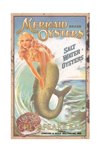 Mermaid Tin Advertising Sign 16” x 10” Nautical Tropical Home Decor