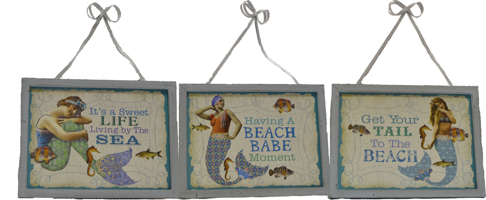 OW216-bo-ho-beach-babes-signs-set-of-3 Bo Ho Beach Babes Set of 3 Hanging Wall Signs Wood Nautical Tropical Home Decor