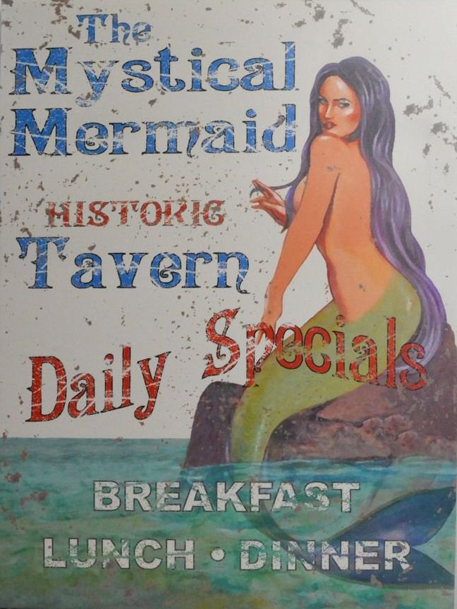 OW324 24" The Mystical Mermaid Historic Tavern Advertising Canvas - Image 1