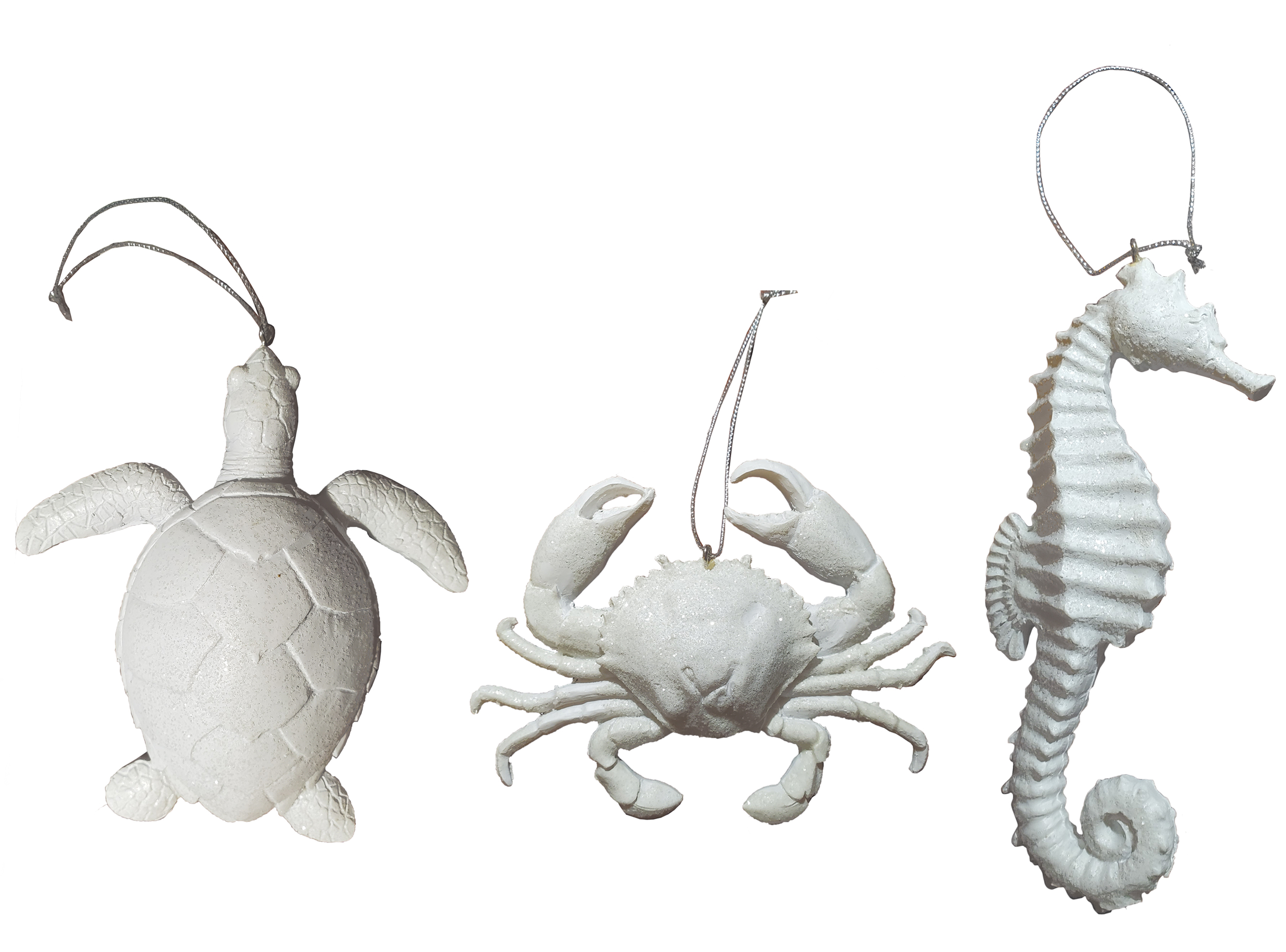 OW351-1 Set of 3 Sea Creatures Ornaments 3D Crab Turtle and Seahorse Hanging Figurines - Image 1