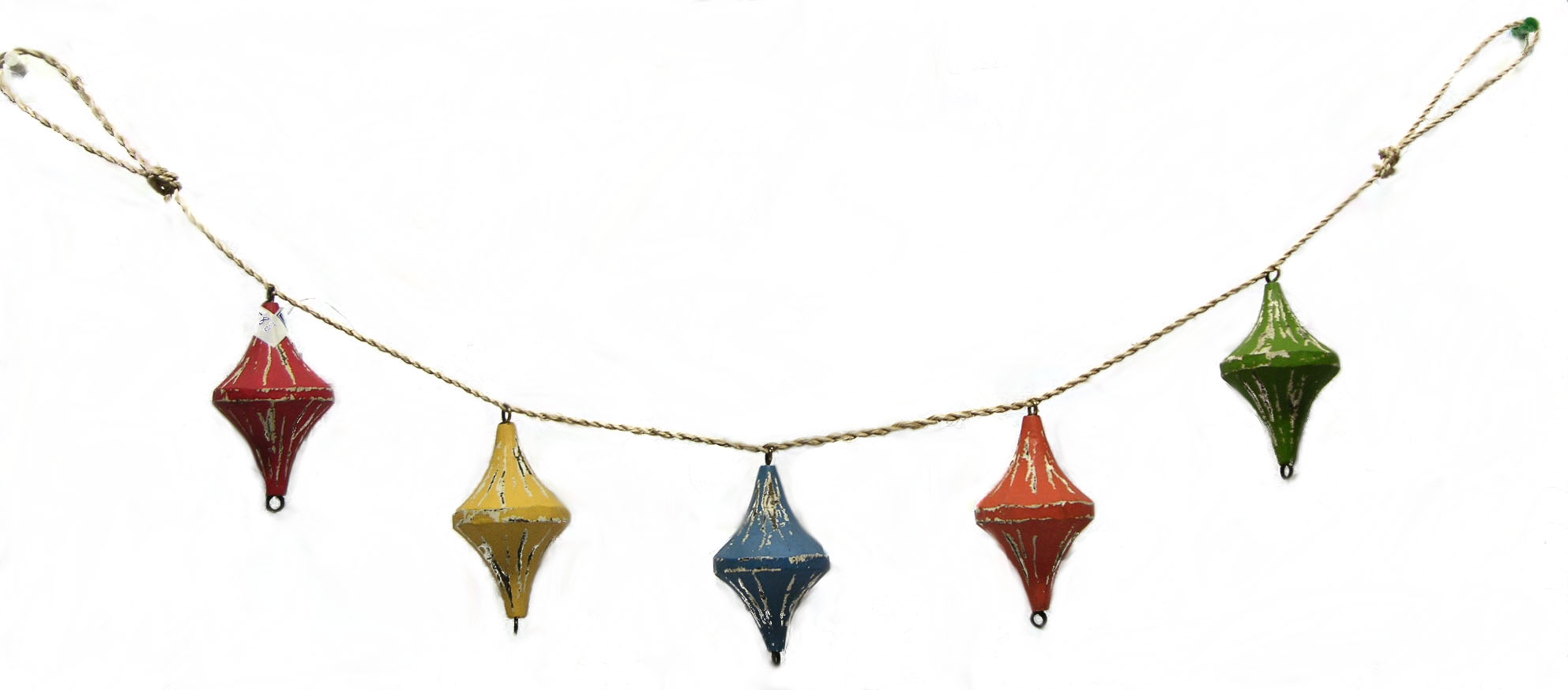 RC070-wood-5-piece-mooring-buoys-on-rope-garland-colorful 33"L 5 Piece Wooden Mooring Buoys Garland - Hanging Decor - Image 1