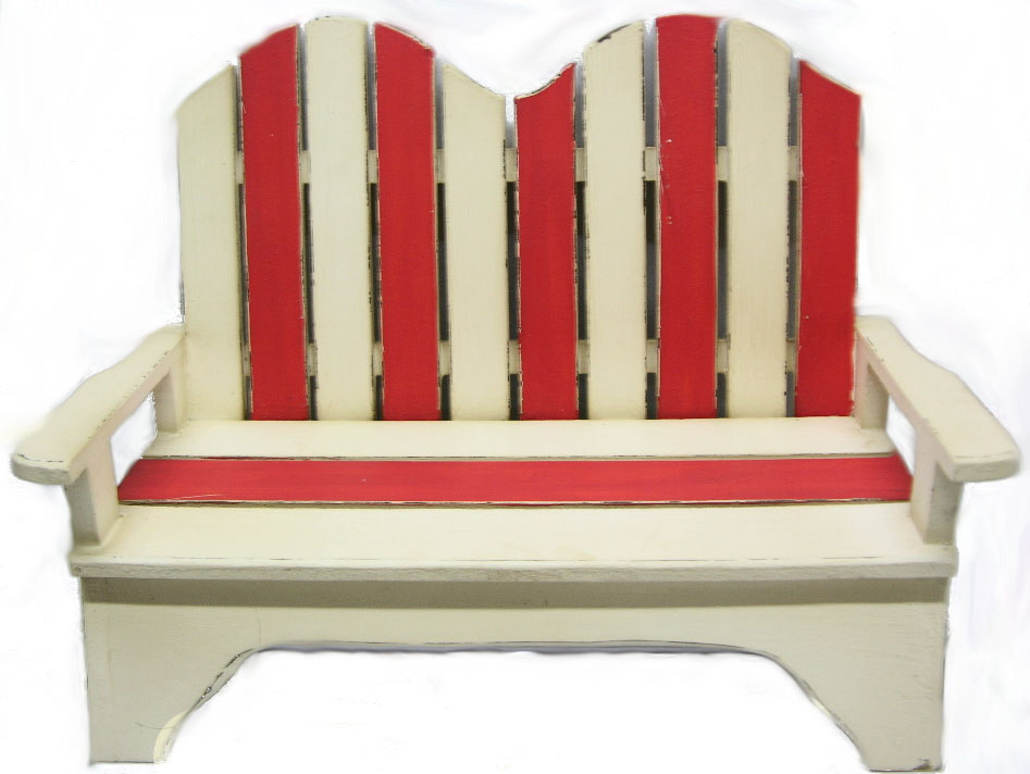 RC081-wood-beach-bench-red-and-white 16.75"L Wooden Red & White Beach Bench Chair Figure Decor - Image 1
