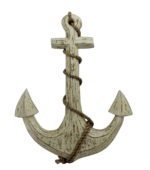 18.25" H Wooden Distressed Antique Anchor with Rope Decor