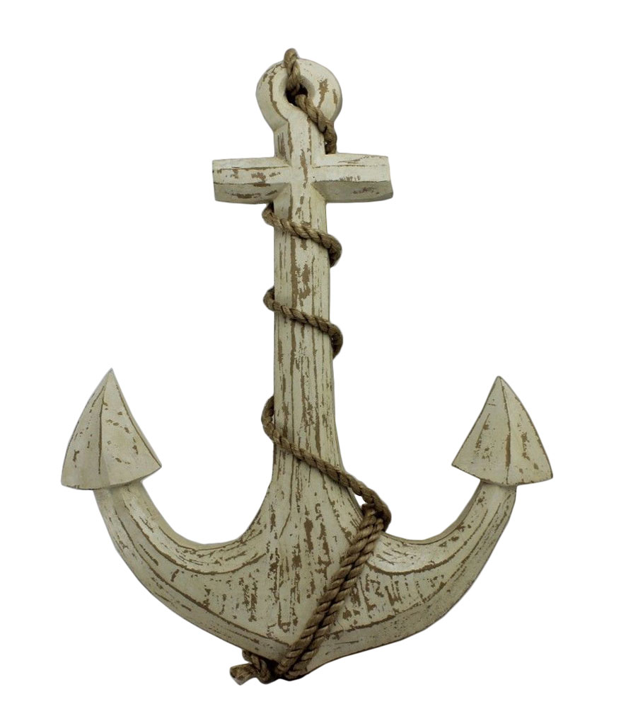 RC083-1 18.25" H Wooden Distressed Antique Anchor with Rope Decor - Image 1