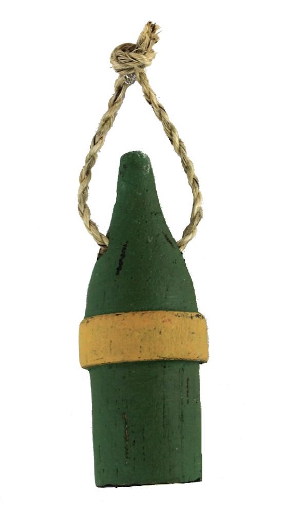 RC086 4" Wooden Green and Yellow Hanging Buoy Ornament Decor - Image 1