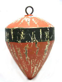 RC092 copy 11.25" Distressed Orange Wooden Cone Fishing Buoy Decor - Image 1